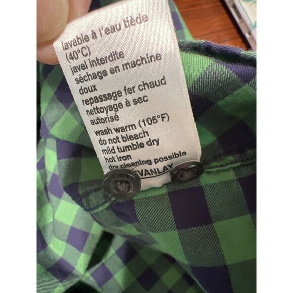 Lacoste Mens 44 Large Modern Fit Green & Navy Gingham Plaid Button Up L/S Shirt - Picture 10 of 11